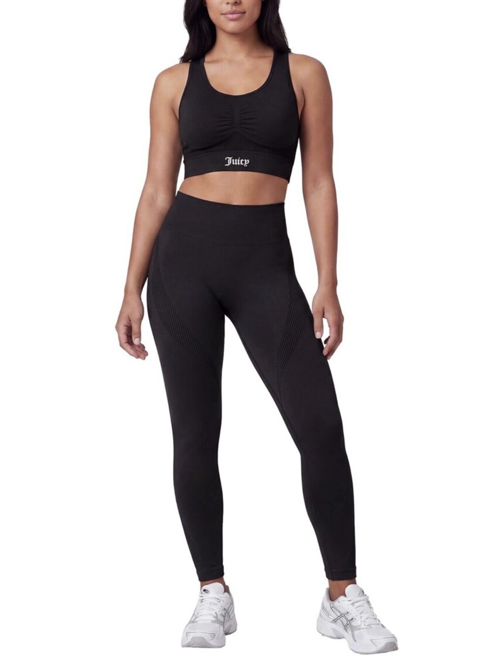 Juicy Couture 2 Piece Workout Set Seamless Bra and Leggings Size M Black